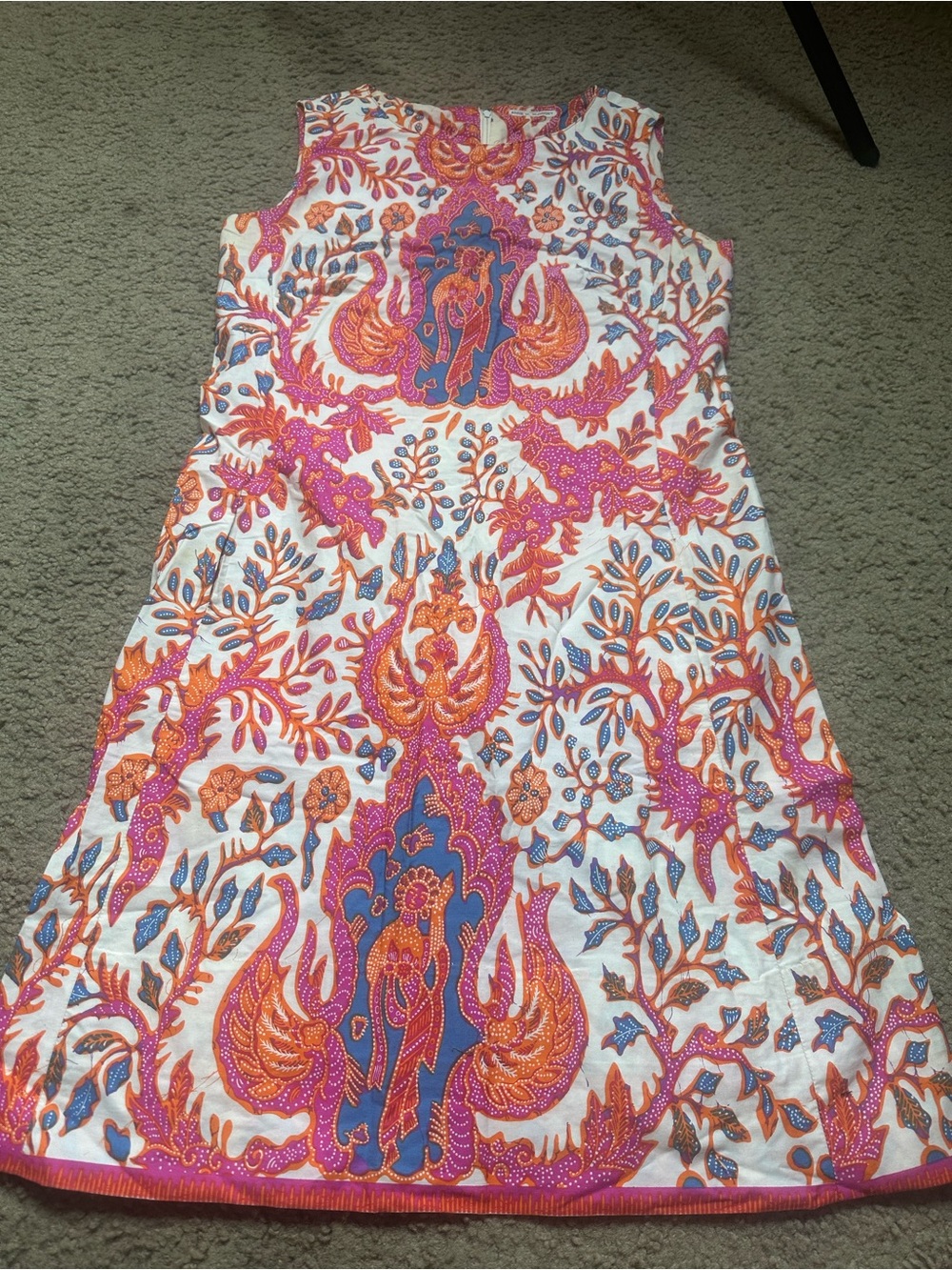 ANNE  M. BLODGET Sleeveless printed Floral White Dress w/PINK ORANGE BLUE RED